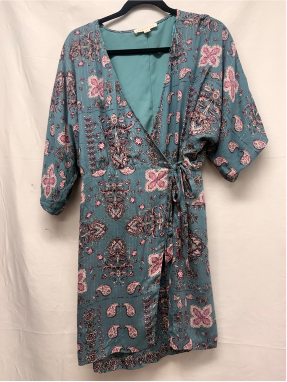 Women's LOVESTITCH Teal Pink Floral Wrap Mini Dress S